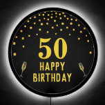 50th 60th 70th 80th Happy Birthday & Gold Confetti LED Sign<br><div class="desc">Modern elegant 50 Happy Birthday and gold metallic like confetti on black Illuminated sign. Text ready to be personalized for other ages such as  40th  60th 70th 80th and more!</div>