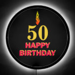 50th 60th 70th 80th Happy Birthday in Golden & Red LED Sign<br><div class="desc">Modern elegant 50 Happy Birthday in golden and red on black Illuminated sign. Text ready to be personalized for other ages such as  40th  60th 70th 80th and more!</div>