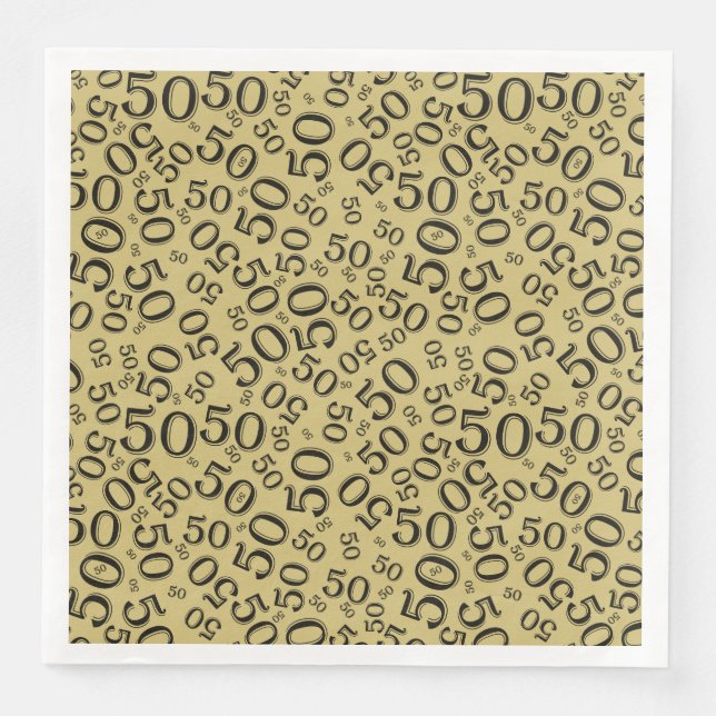 50th Age Random Number Pattern Black/Gold Paper Dinner Napkins (Front)