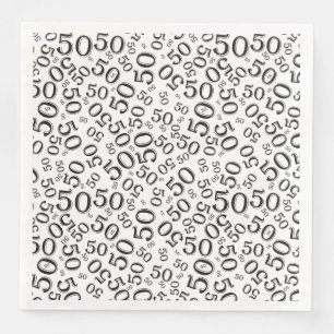 50th Age Random Number Pattern Black/White Paper Dinner Napkins