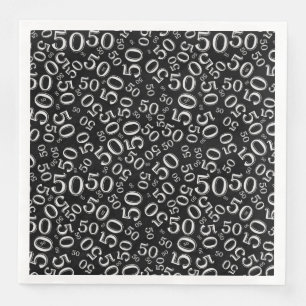 50th Age Random Number Pattern Black/White Paper Dinner Napkins