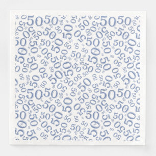 50th Age Random Number Pattern Blue/White Paper Dinner Napkins