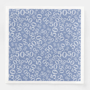 50th Age Random Number Pattern Blue/White Paper Dinner Napkins