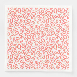 50th Age Random Number Pattern Coral/White Paper Dinner Napkins