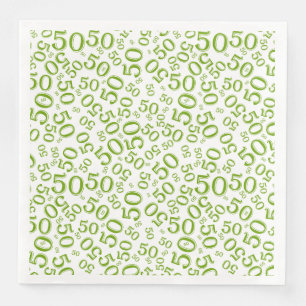 50th Age Random Number Pattern Green/White Paper Dinner Napkins