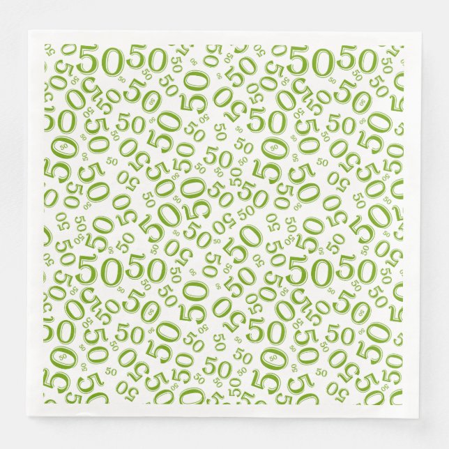 50th Age Random Number Pattern Green/White Paper Dinner Napkins (Front)