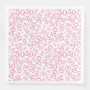 50th Age Random Number Pattern Pink/White Paper Dinner Napkins