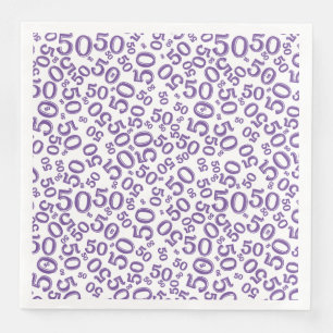 50th Age Random Number Pattern Purple/White Paper Dinner Napkins