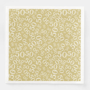 50th Age Random Number Pattern White/Gold Paper Dinner Napkins