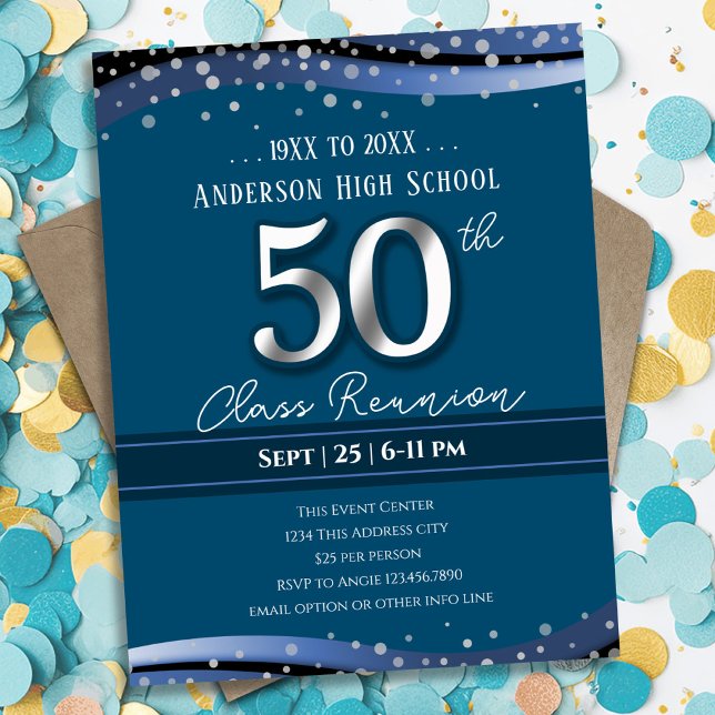 50th Alumni High School Reunion Blue Announcement (Creator Uploaded)