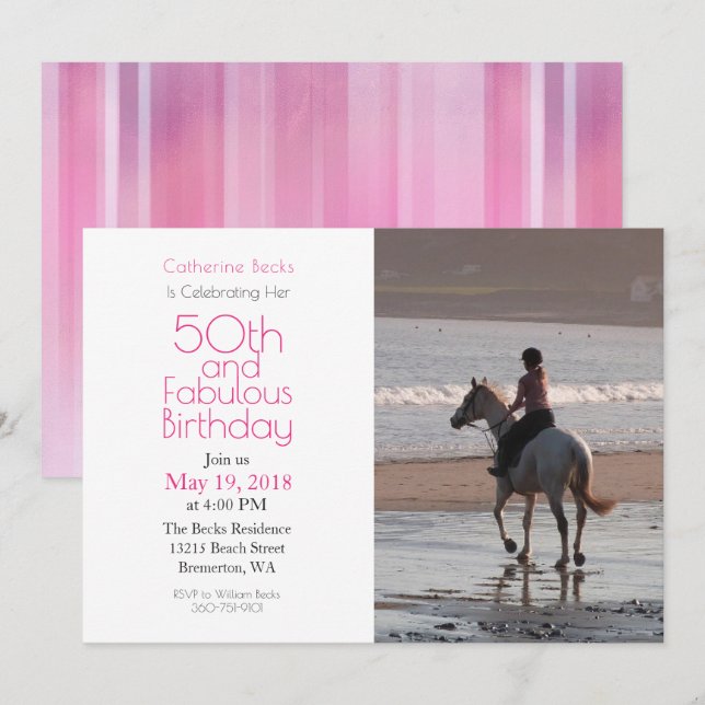 "50th and Fabulous" 50th Birthday Photo Invitation (Front/Back)