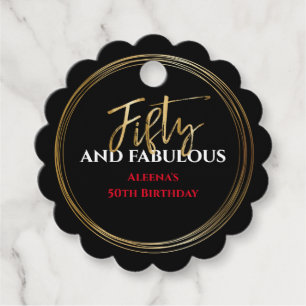 50th AND FABULOUS Birthday Black Gold Gift Tag