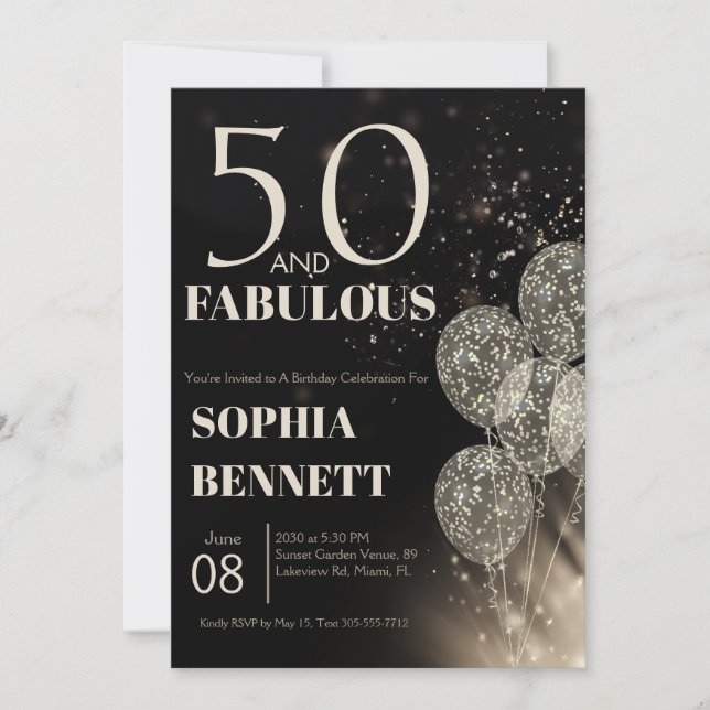50th and Fabulous Script Fifty Birthday Party Invitation (Front)