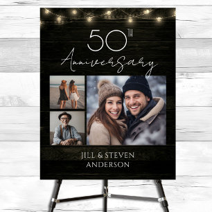 50th Anniverdary Party Rustic Wood Lights Foam Board