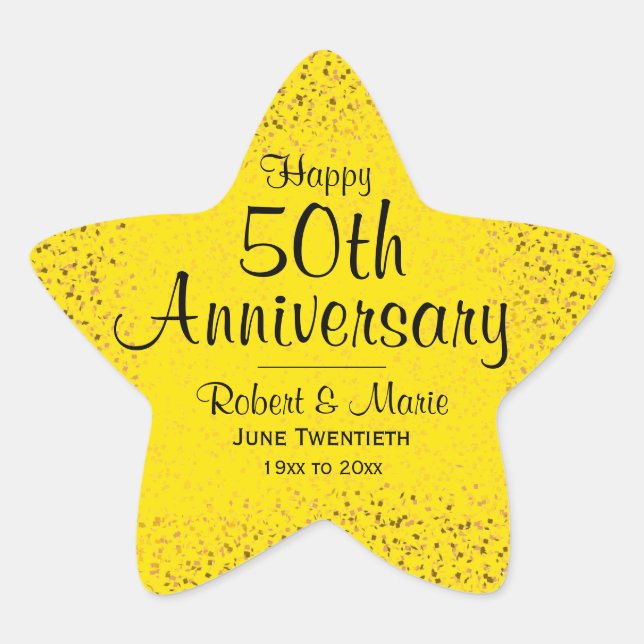 50th Anniversarsy Gold Glitter Star Personalized Sticker (Front)