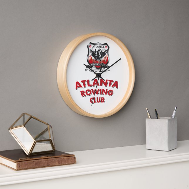 50th Anniversary 10" Round Wall Clock, Wood Frame Clock (Office)