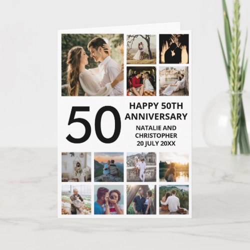 50th Anniversary 13 Photo Collage Black and White Card