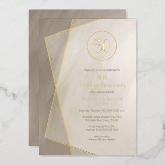50th anniversary antique gray with gold foil invitation