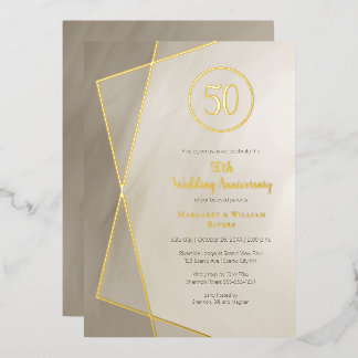 50th anniversary antique gray with gold foil invitation