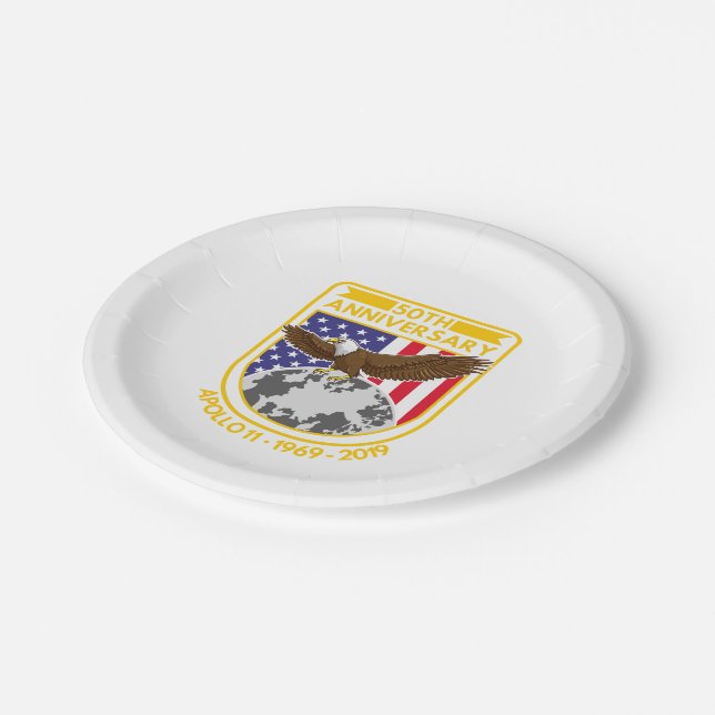 50th Anniversary Apollo 11 Celebration Party Paper Plates (Angled)