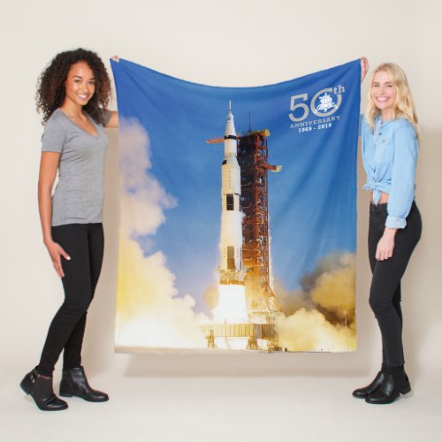 50th Anniversary Apollo 11 Moon Landing Saturn V Fleece Blanket