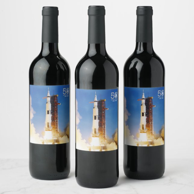 50th Anniversary Apollo 11 Moon Landing, Saturn V: Wine Label (Bottles)