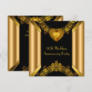 50th Anniversary Art Deco Gold Golden Heart 2 Invitation