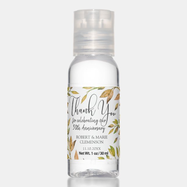 50th Anniversary Autumn Foliage Script Thank You Hand Sanitizer (Front)
