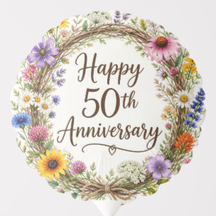 50th Anniversary Balloon, Fifty Years Floral Balloon
