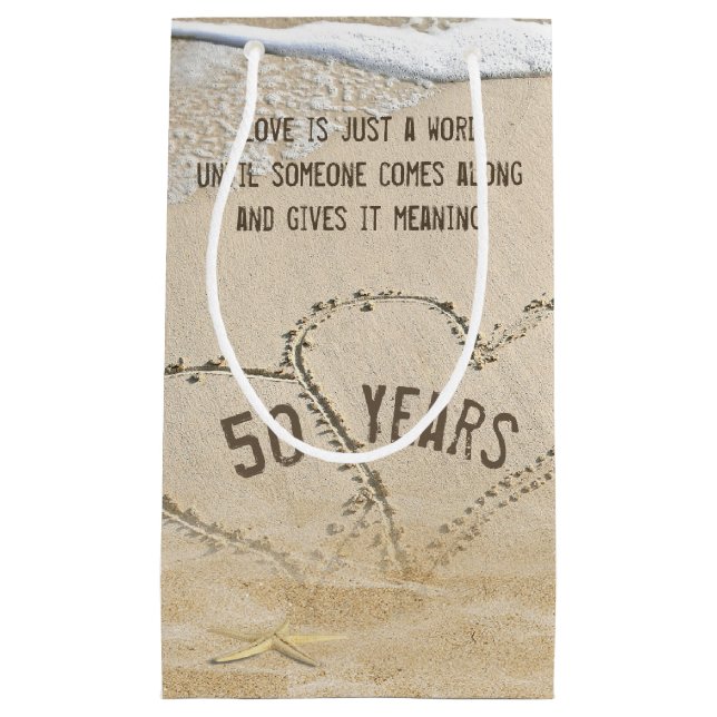 50th Anniversary Beach Hearts and Starfish Small Gift Bag (Front)
