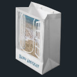 50th Anniversary Beach Hearts  Medium Gift Bag<br><div class="desc">Beach hearts in the sand with frothy ocean surf and open window view for 50th wedding anniversary
The anniversary year can be changed.</div>