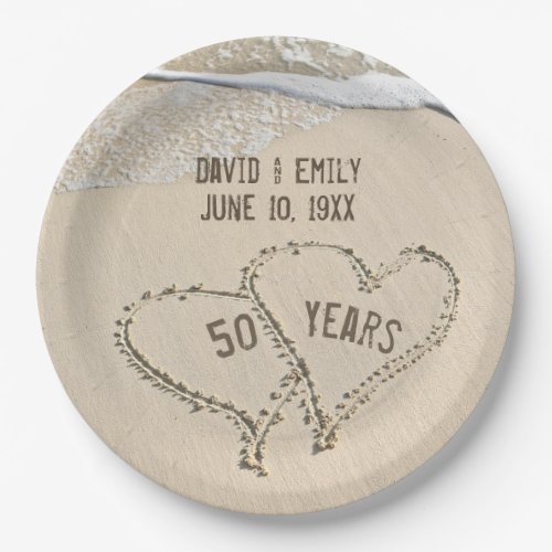 50th Anniversary Beach Hearts Paper Plate