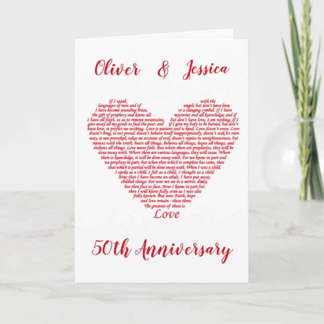 50th Anniversary Bible Quote 1 Corinthians 13 Love Card (Front)