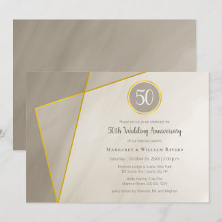 50th anniversary birthday antique gray gold frame invitation