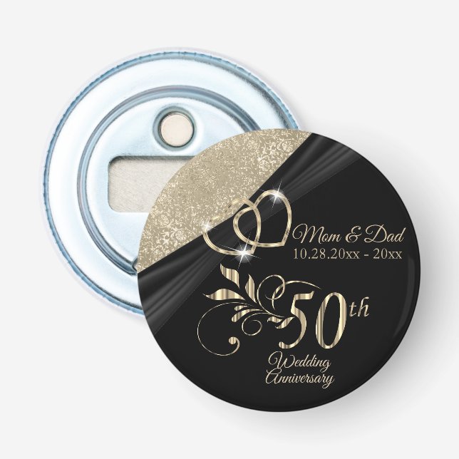 50th Anniversary / Birthday - Black and Gold Bottle Opener (Front)