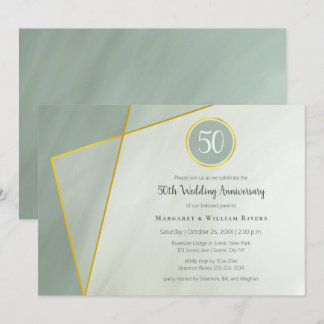 50th anniversary birthday grayed jade w gold frame invitation
