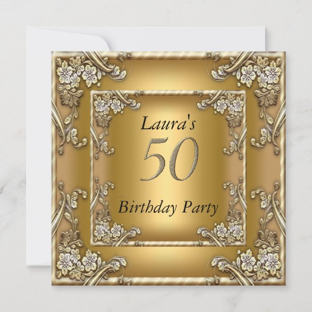 50th Anniversary Birthday Party Gold Invitation (Front)