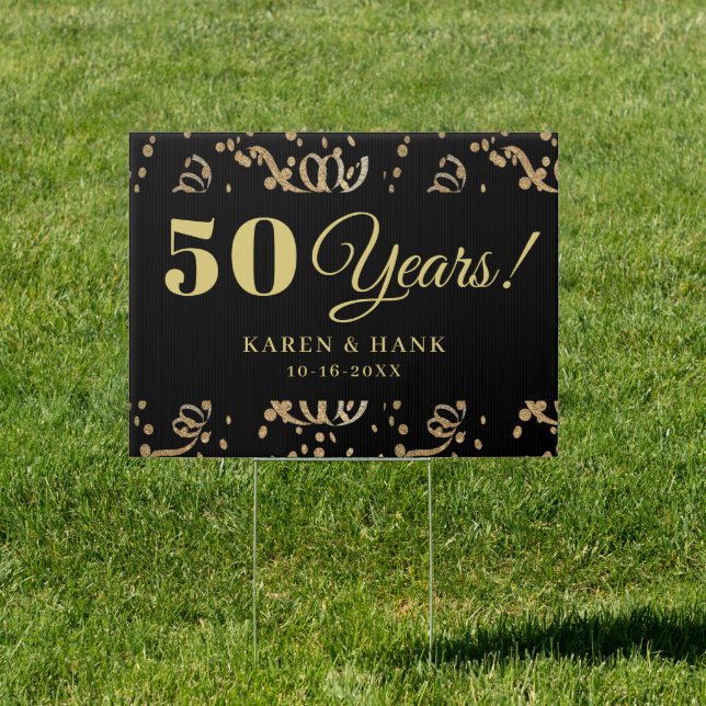 50th Anniversary Black and Gold 50 Years Yard Sign (Insitu)
