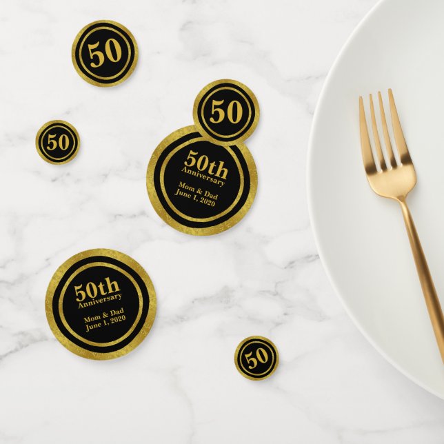 50th Anniversary Black and Gold Elegant Template Confetti (Group)