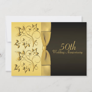 50th Anniversary Black and Gold Floral Invitation