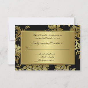 50th Anniversary Black and Gold Floral RSVP Card