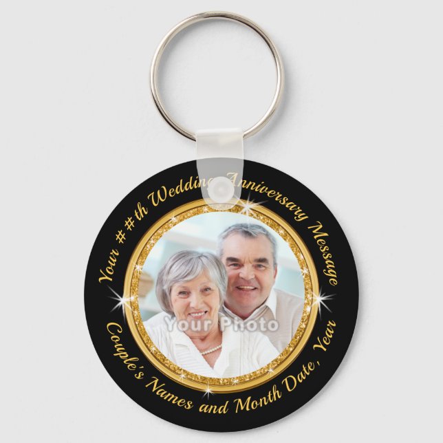 50th Anniversary Black and Gold Party Favors Keychain (Front)