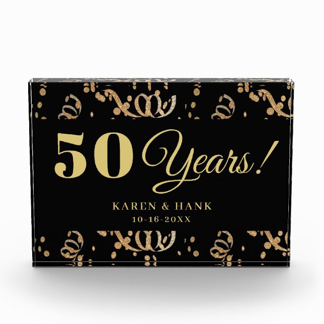 50th Anniversary Black and Gold Personalized Photo Block (Front)