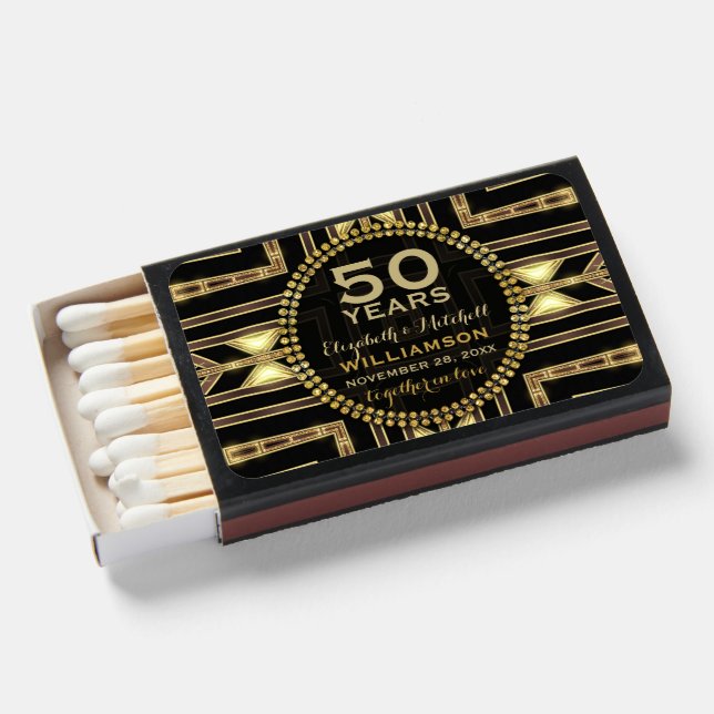 50th Anniversary Black Gold Art Deco Matchboxes (Front Open)