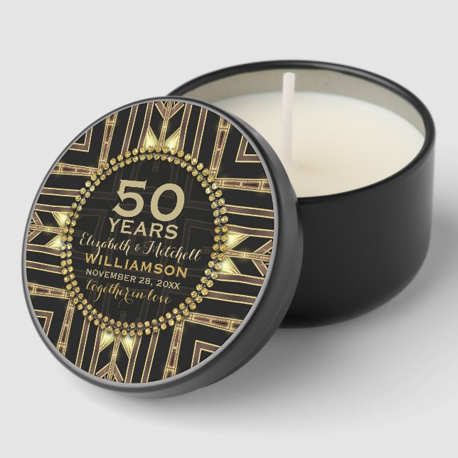 50th Anniversary Black Gold Art Deco Mini Candle Favors (Corner)