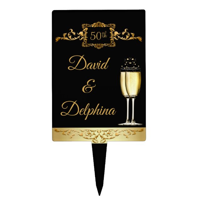 50th Anniversary Black Gold Cake Topper Pick (Front)