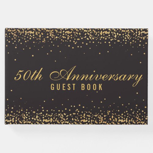 50th Anniversary Black Gold Confetti Elegant Guest Book