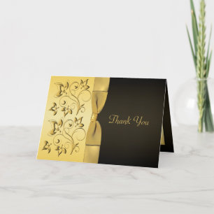 50th Anniversary Black, Gold Floral Thank You Card