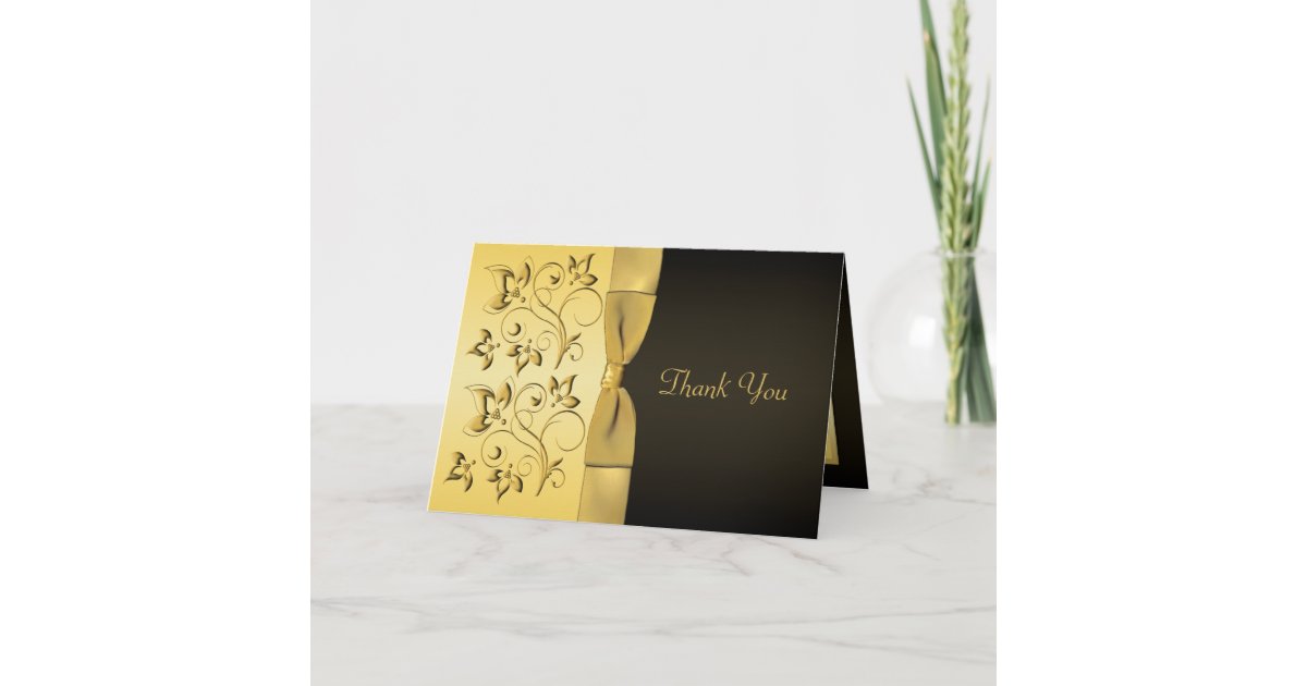 50th Anniversary Black, Gold Floral Thank You Card | Zazzle