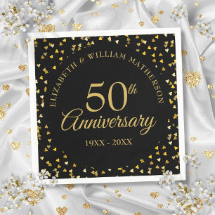 50th Anniversary Black Gold Love Hearts Confetti Napkins